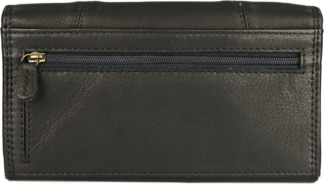 Vintage Leder Damen Geldbörse Portemonnaie Geldbeutel Portmonee aus weichem Leder mit RFID in schwar