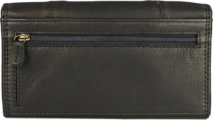 Vintage Leder Damen Geldbörse Portemonnaie Geldbeutel Portmonee aus weichem Leder mit RFID in schwar