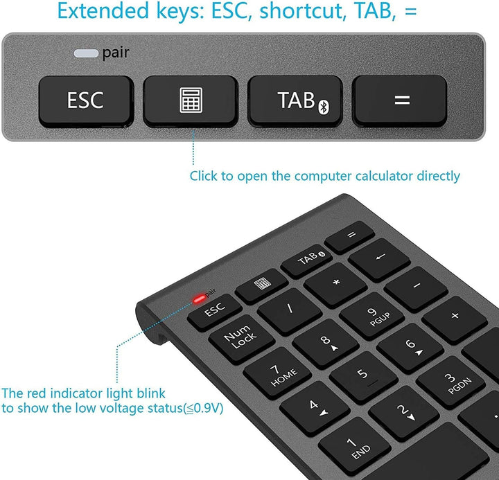 【Verbesserte Version】 Bluetooth Ziffernblock, Ultra Dünn Kabellos Externer Nummernblock 22 Tasten Wi
