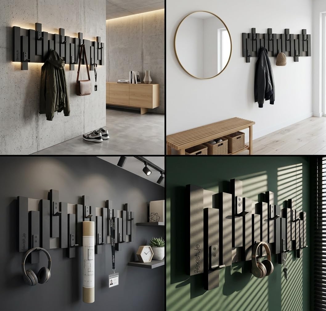 FLEXISTYLE Kleiderhaken Wand Wandgarderobe design Lamellen Flurgarderobe Garderobe Flur Holz MDF des
