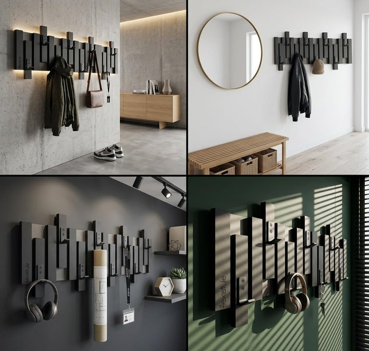 FLEXISTYLE Kleiderhaken Wand Wandgarderobe design Lamellen Flurgarderobe Garderobe Flur Holz MDF des