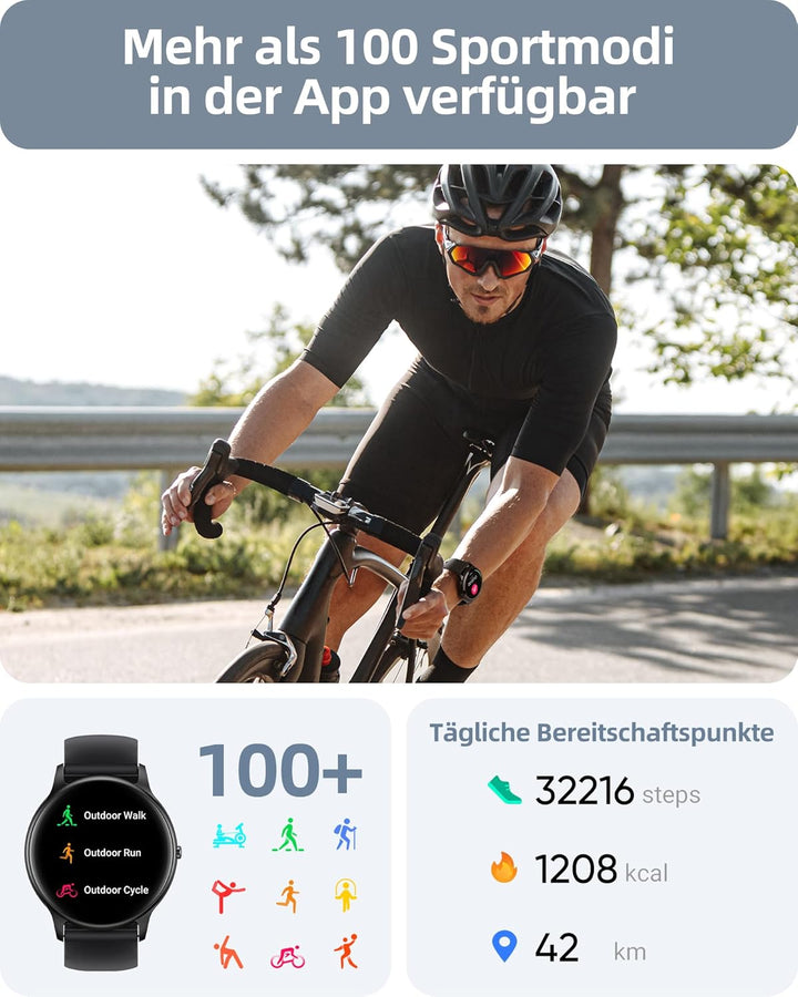 Parsonver Smartwatch Herren mit Telefonfunktion, Fitness-Tracker mit Herzfrequenz Schlafmonitor, 1.3