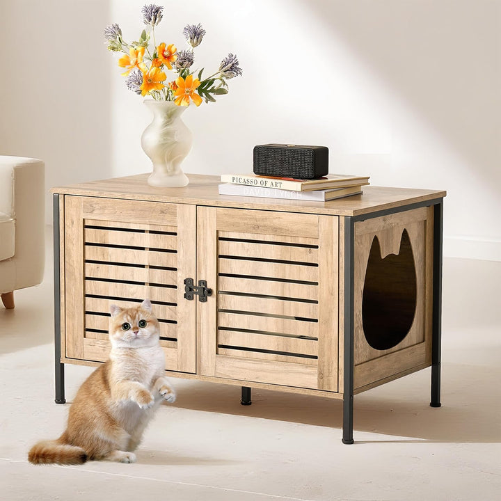 Relaxdays Katzenschrank für Katzentoilette, Schloss, Trennwand, Eingang, Katzenklo verstecken, HBT: