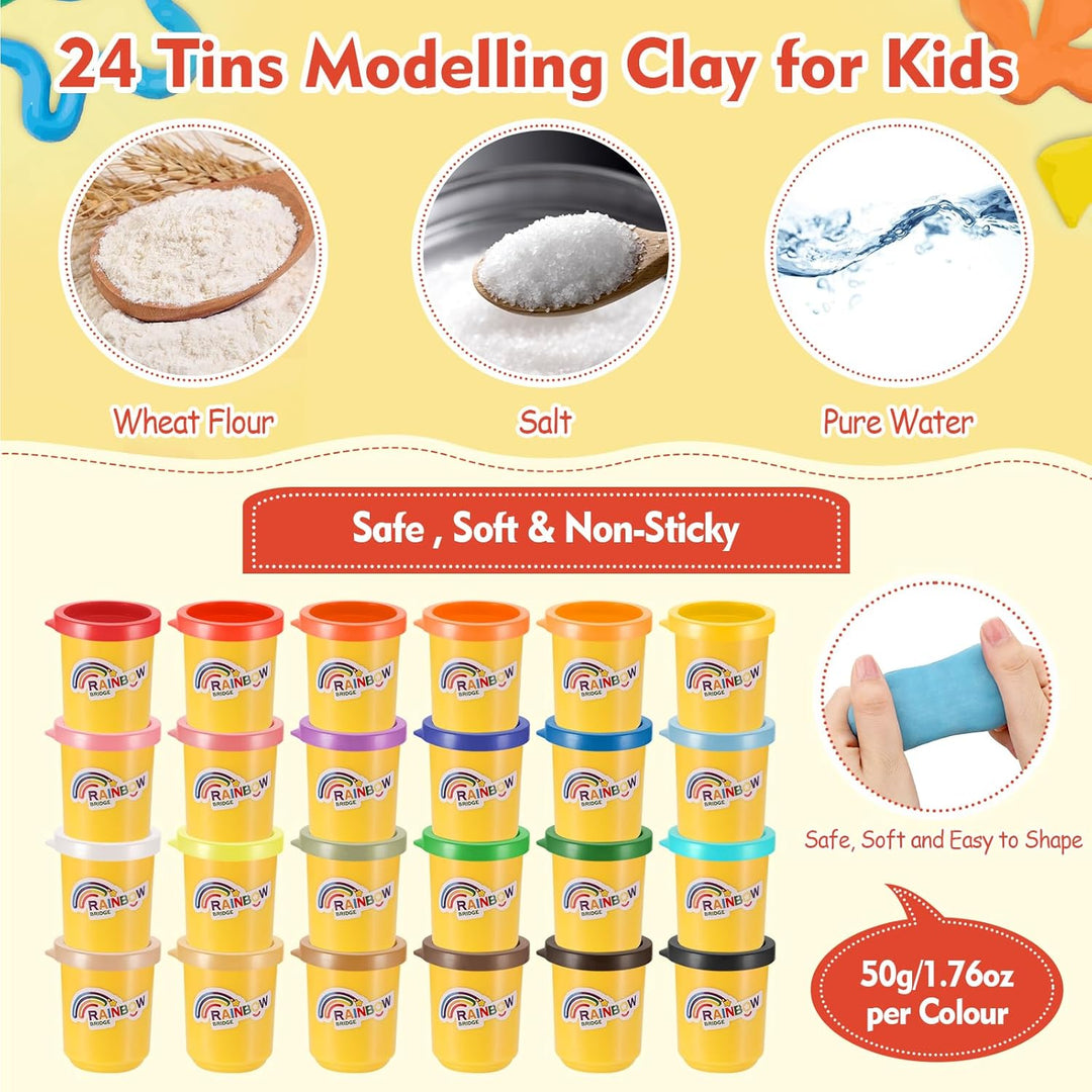 Knete Set für Kinder, 24er Set Knetmasse für Fantasievolles und Kreatives Spielen, 24 Farben Knete m