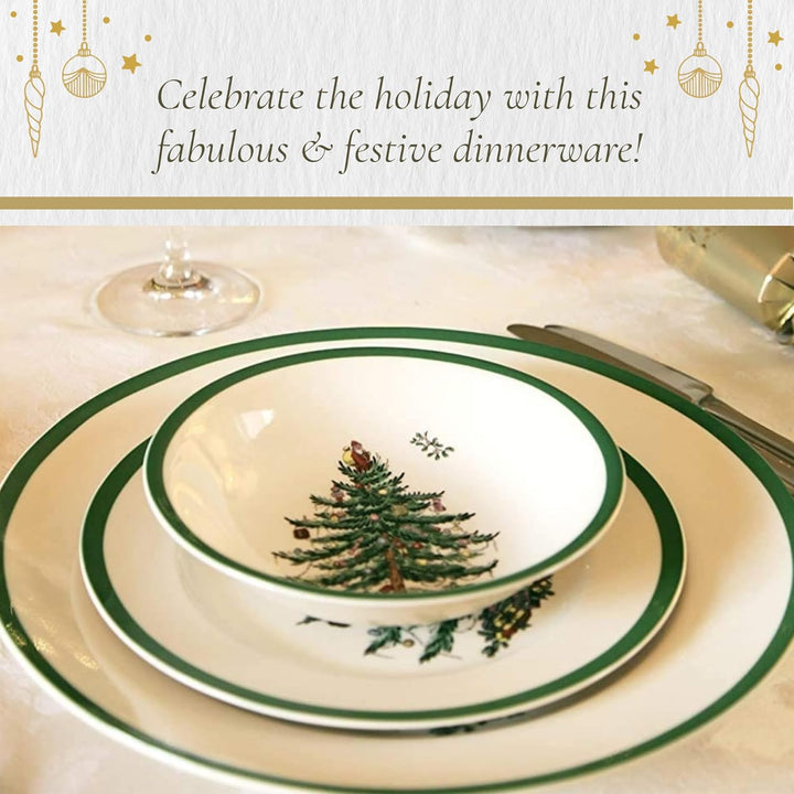 Spode Christmas Tree 25,4 cm Essteller-Set mit 4 Stück – Geschirr im Weihnachtsdesign (grün)