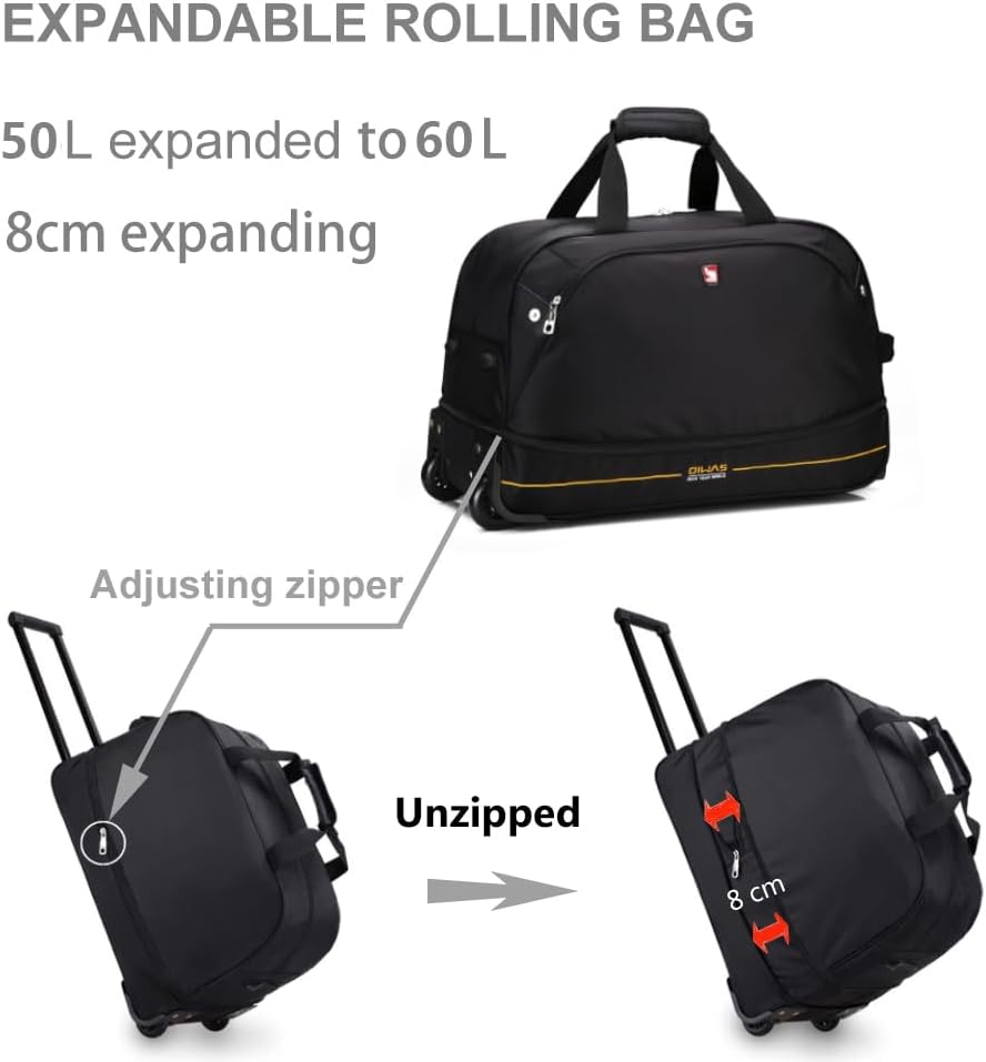 OIWAS Reisetasche mit Rollen kleine 45L Plus 10L Unisex Trolleyfunktion Tasche erweiterbares Busines