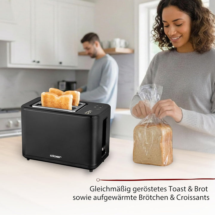 Cloer 3930 Digitaler Toaster für 2 Scheiben, Touch-Funktion, 750-900 W, Restzeitanzeige, Auftaufunkt