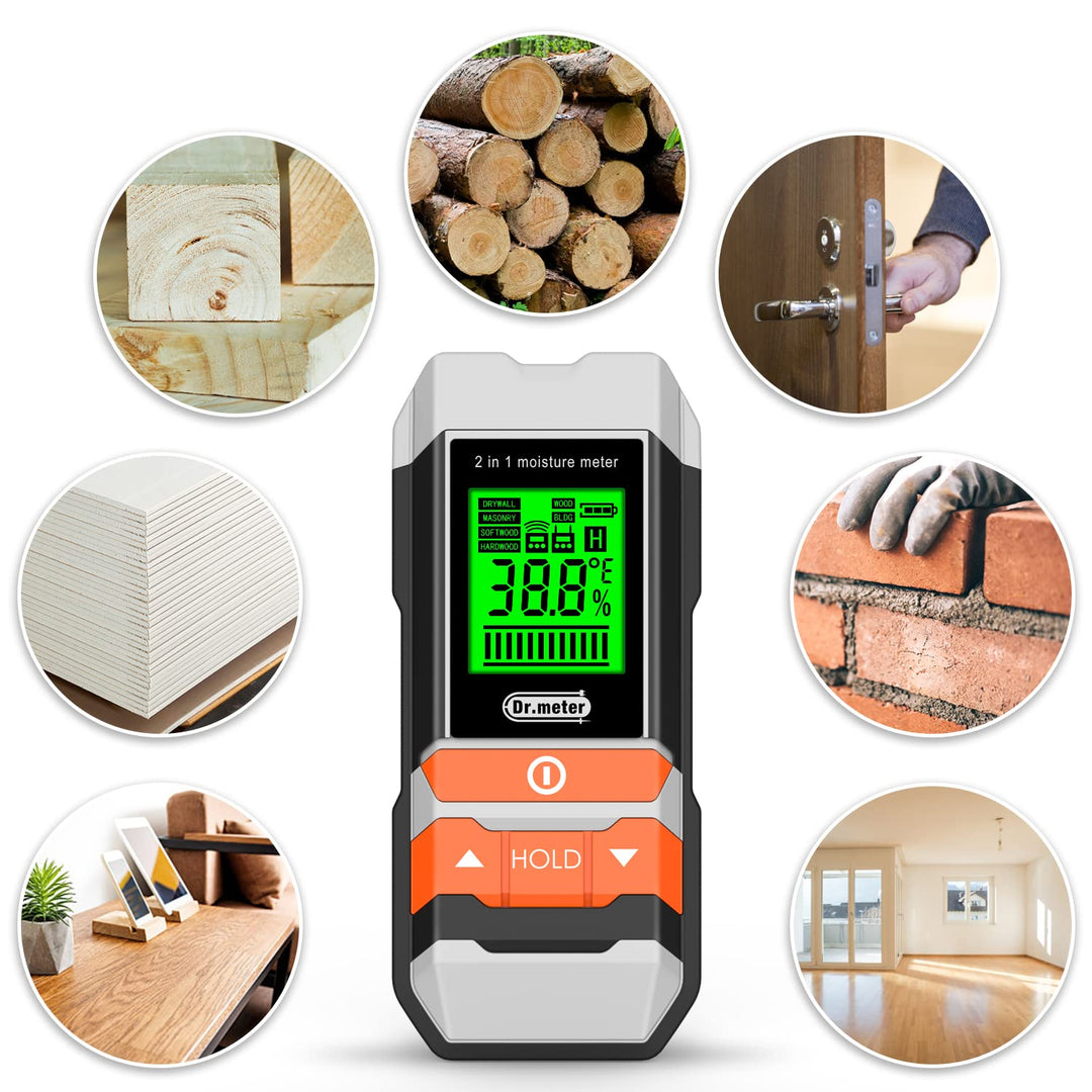 Feuchtigkeitsmessgerät Wand, Dr.meter Holzfeuchtemessgerät, 2 in 1 wandfeuchtemessgerät Pin & Pinles