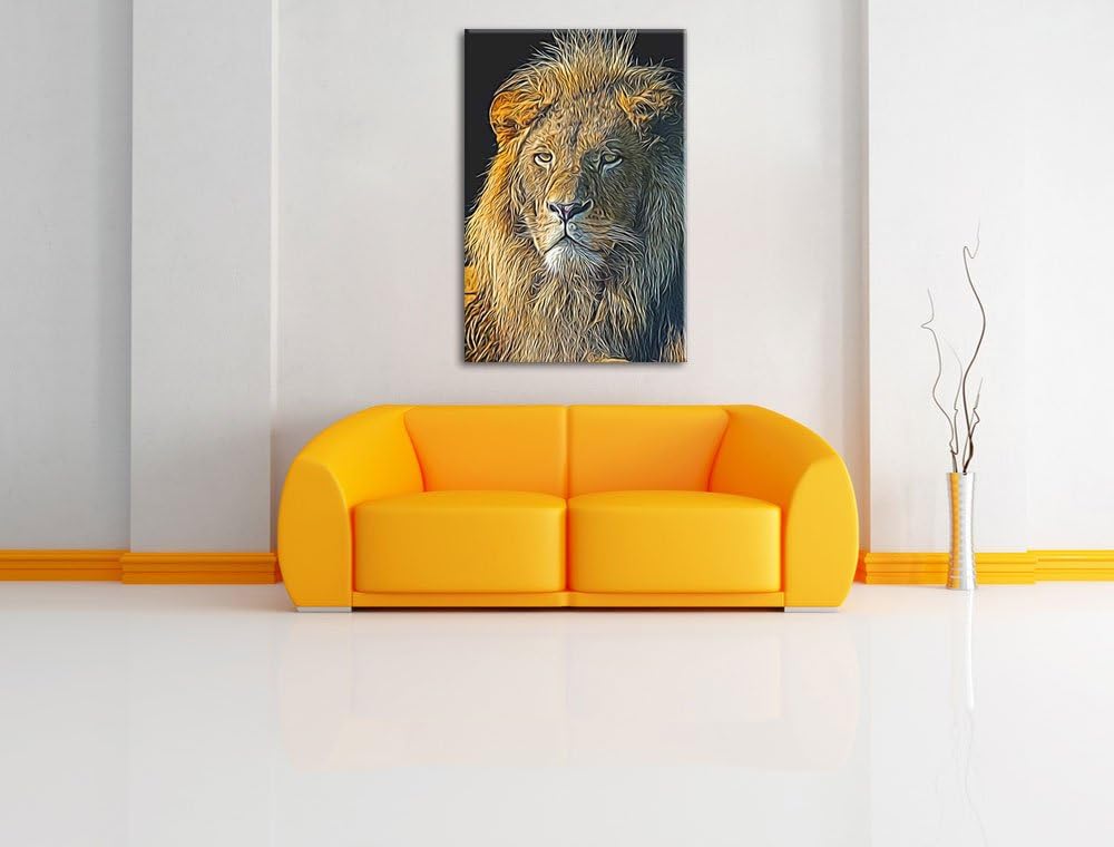 beeindruckender Löwe Deluxe Format: 100x70 cm auf Leinwand, XXL riesige Bilder fertig gerahmt mit Ke