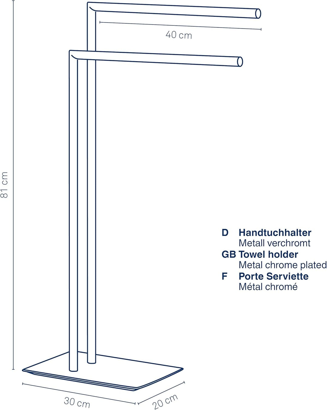Kela 18781 Handtuchhalter, 2 Arme, Metall, Höhe 81 cm, Style, Silber, Style