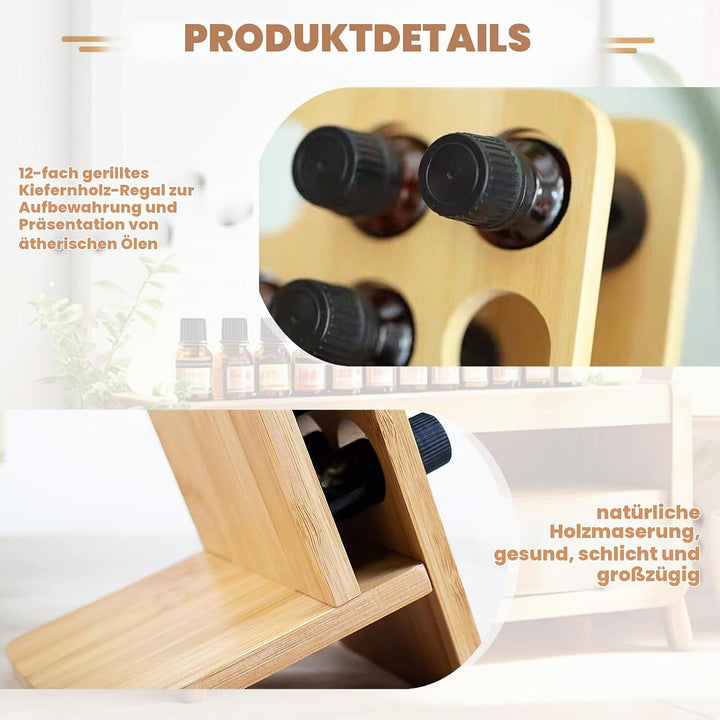 12 Loch Hölzern für Ätherisches Öl Display Ständer, Ständerhalter Aromatherapie Öle Organizer, Äther