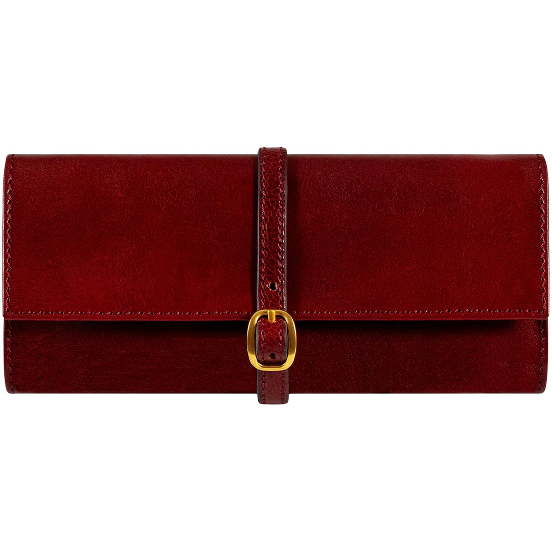 Time Resistance Rot Leder Schmuck Organizer – 100% Leder Schmuckrolle für Reisen Hergestellt in Ital
