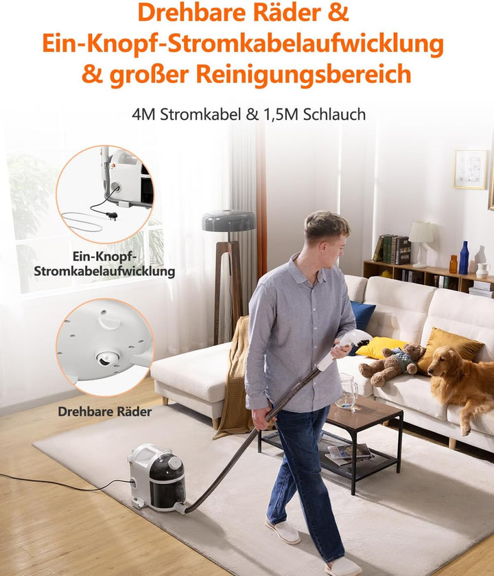 uwant B200, Polsterreiniger Gerät, 1900W | Dampft, Schrubbt und Saugt | Für Teppiche, Sofas, Vorhäng