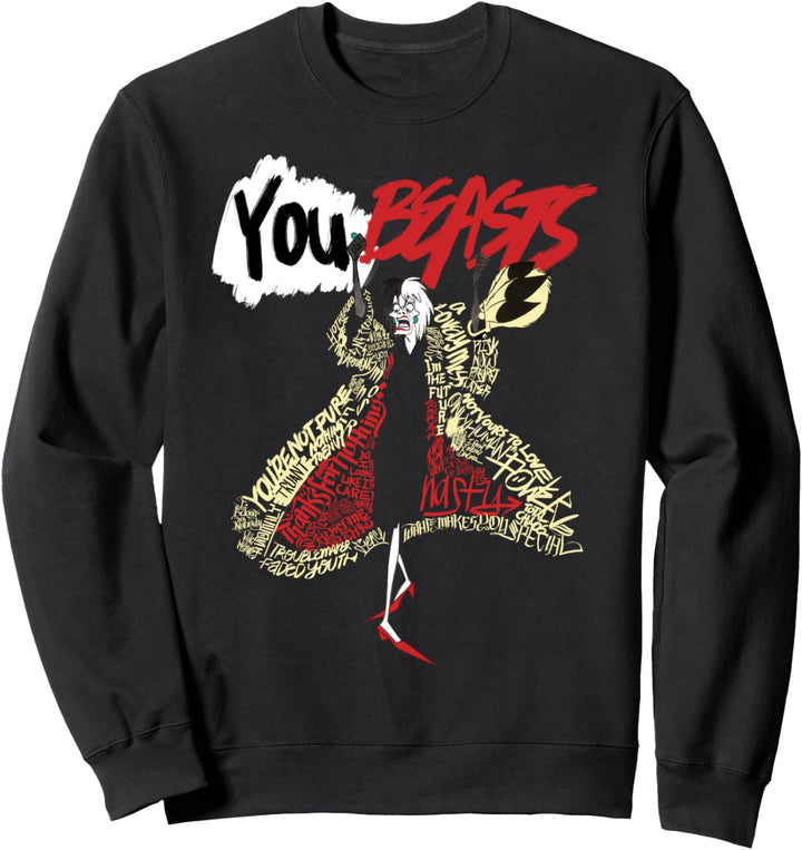 Disney Villains Cruella De Vil You Beasts Word Fill Sweatshirt