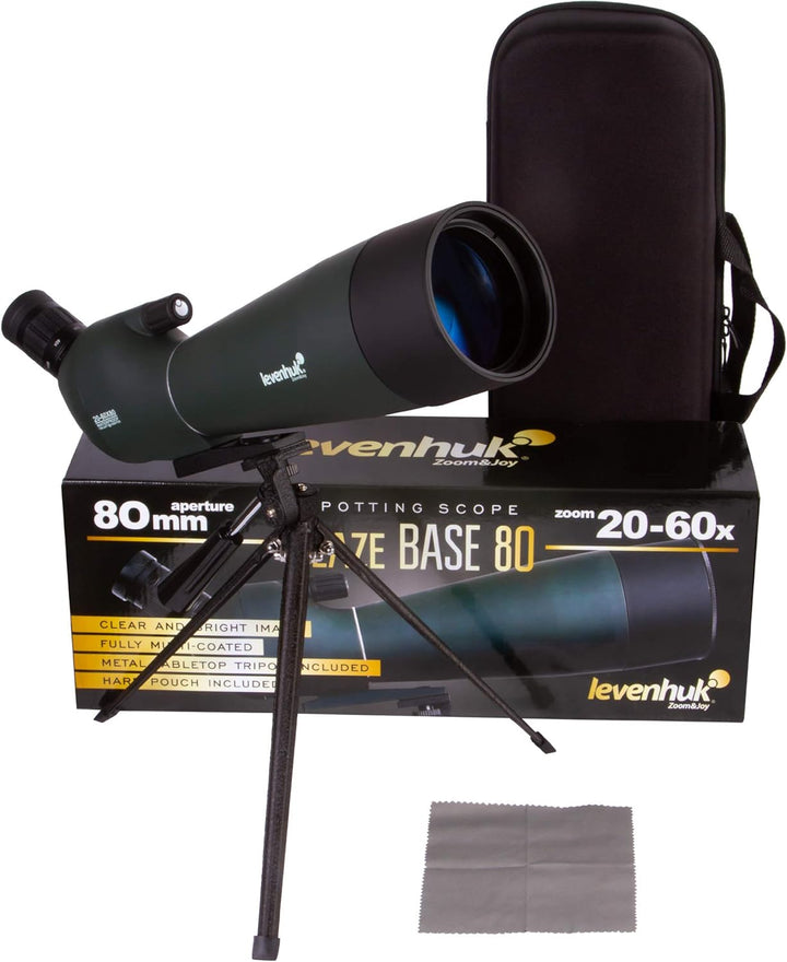 Levenhuk Blaze Base 80 Tragbares Spektiv mit BK-7-Glasoptik, Metall-Tischstativ und Tasche zur Beoba