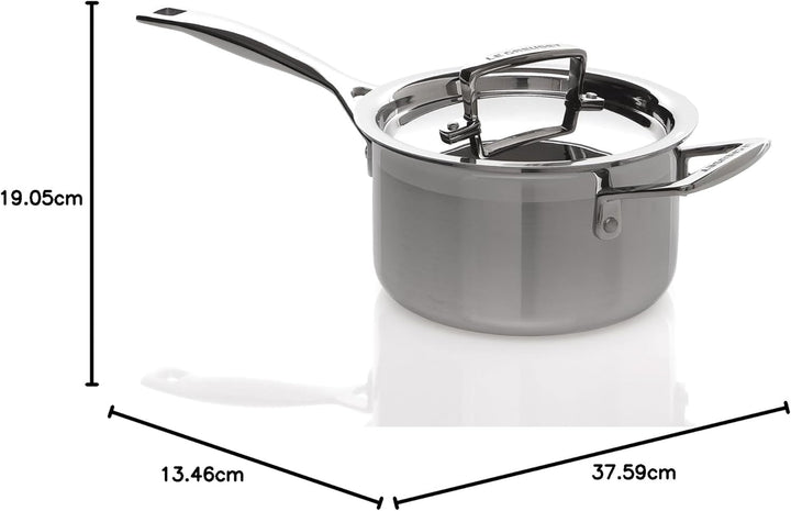 Le Creuset Stielkasserolle mit Deckel aus 3-ply Edelstahl, Ø 16 cm, Für alle Herdarten inkl. Indukti