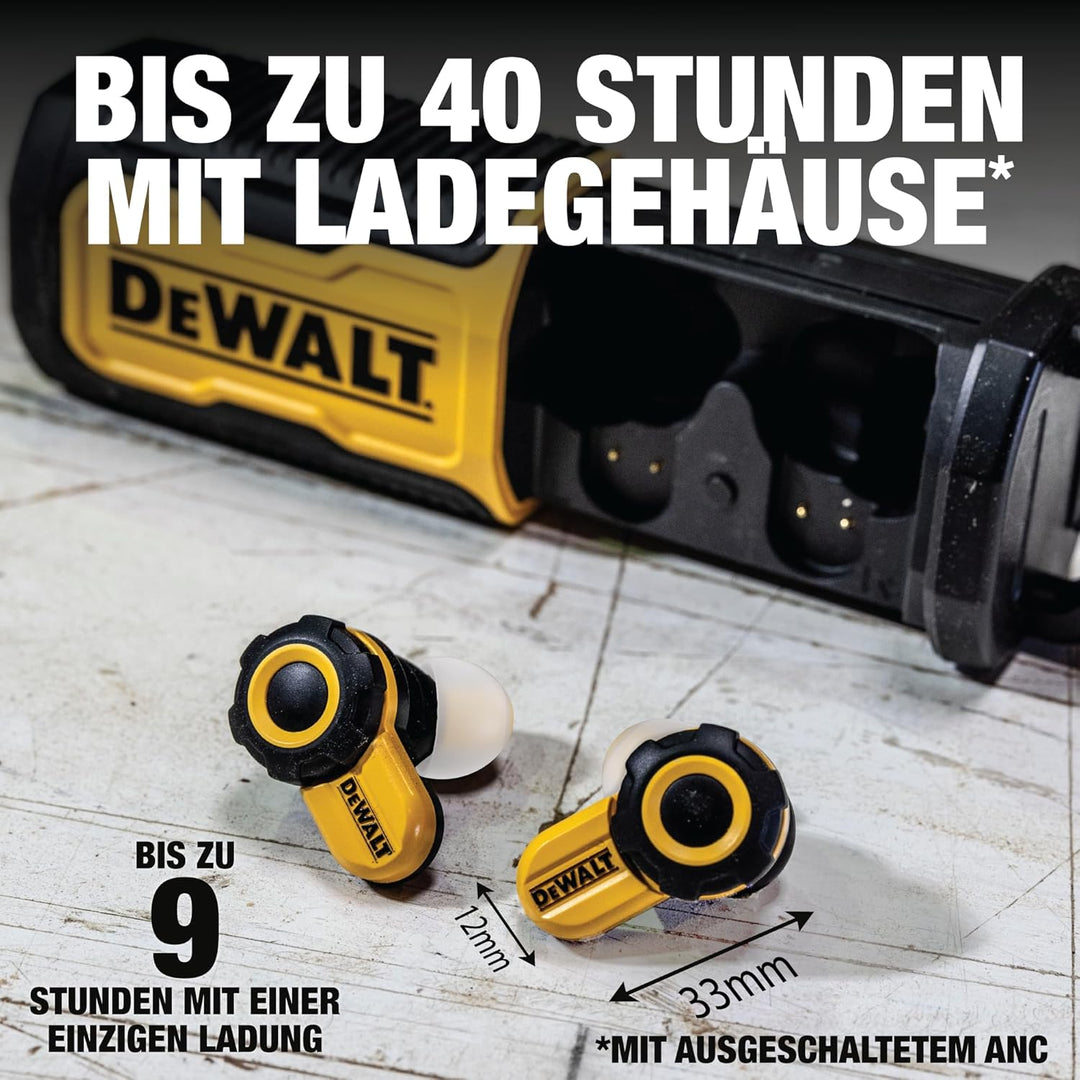 DEWALT Jobsite Pro X2 True Wireless Earbuds – Bluetooth 5.3 Kopfhörer mit Active Noise Cancelling, I
