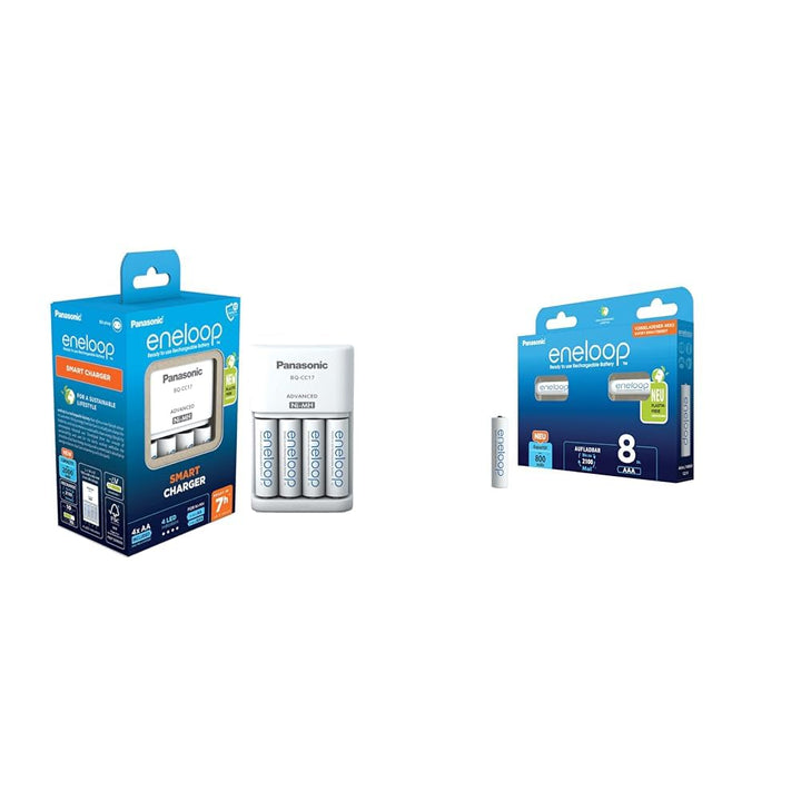 eneloop Smart Ladegerät, für 1-4 AA/AAA NI-MH Akkus & AAA/Micro NI-MH Akku, 8er-Pack, Kapazität mit