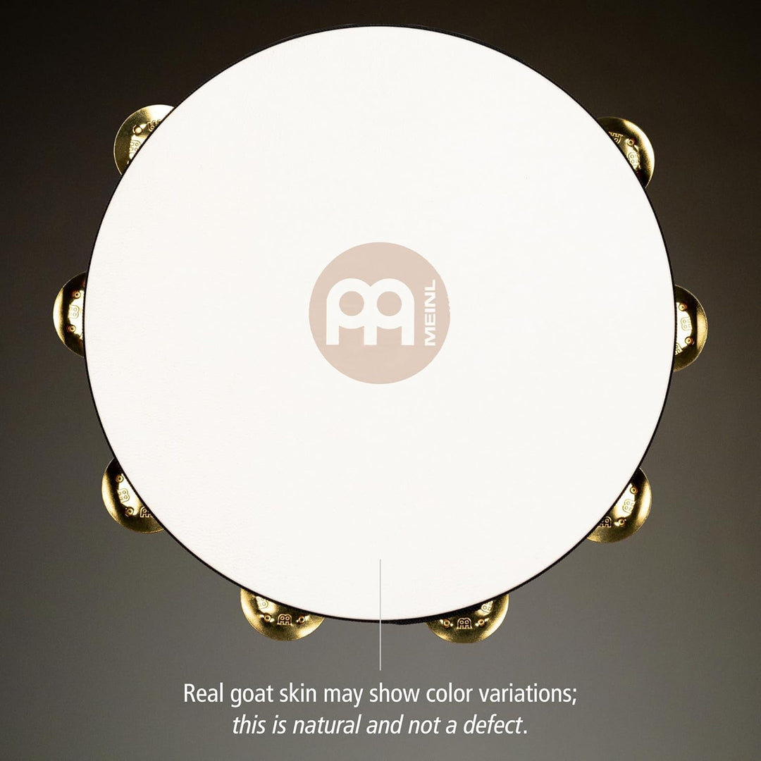 Meinl Percussion TAH1B-AB Headed Wood Tambourine mit Messingschellen (1-reihig), 25,40 cm (10 Zoll)