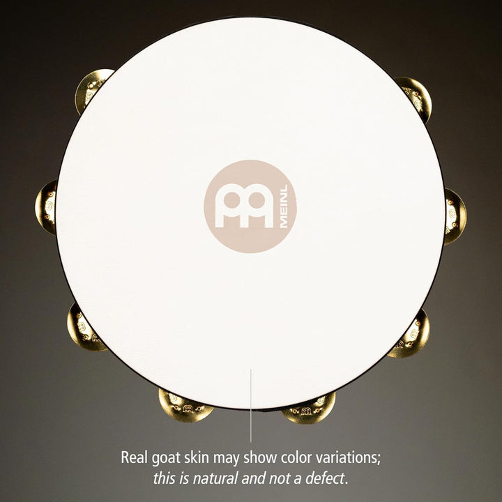 Meinl Percussion TAH1B-AB Headed Wood Tambourine mit Messingschellen (1-reihig), 25,40 cm (10 Zoll)
