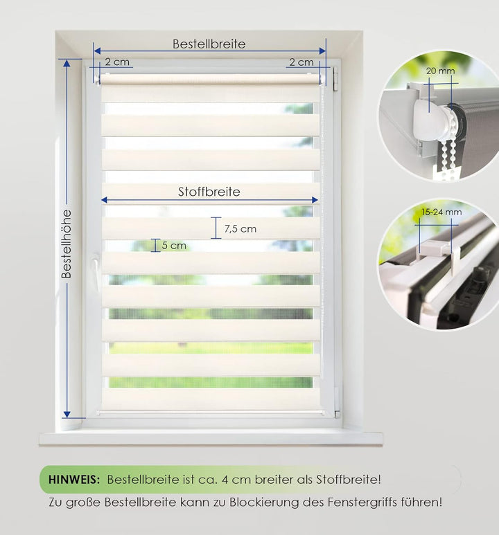Rikmani Doppelrollo Fensterrollo LUIS Duo-Rollo Klemmfixierung Zebrarollo Seitenzugrollo ohne Bohren