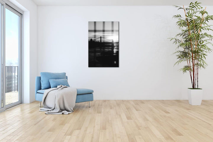 deyoli taumhafte Hängebrücke Format: 60x40 cm Effekt: Schwarz&amp;Weiss als Leinwandbild, Motiv fertig g