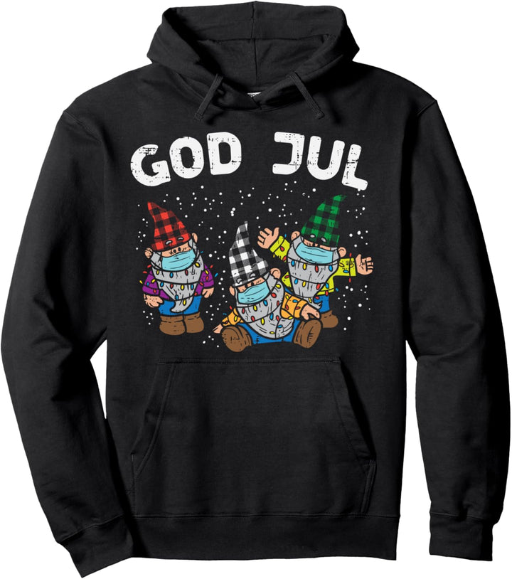 God Jul Gnomes In Mask Plaid Hat Christmas Quarantine Gift Pullover Hoodie