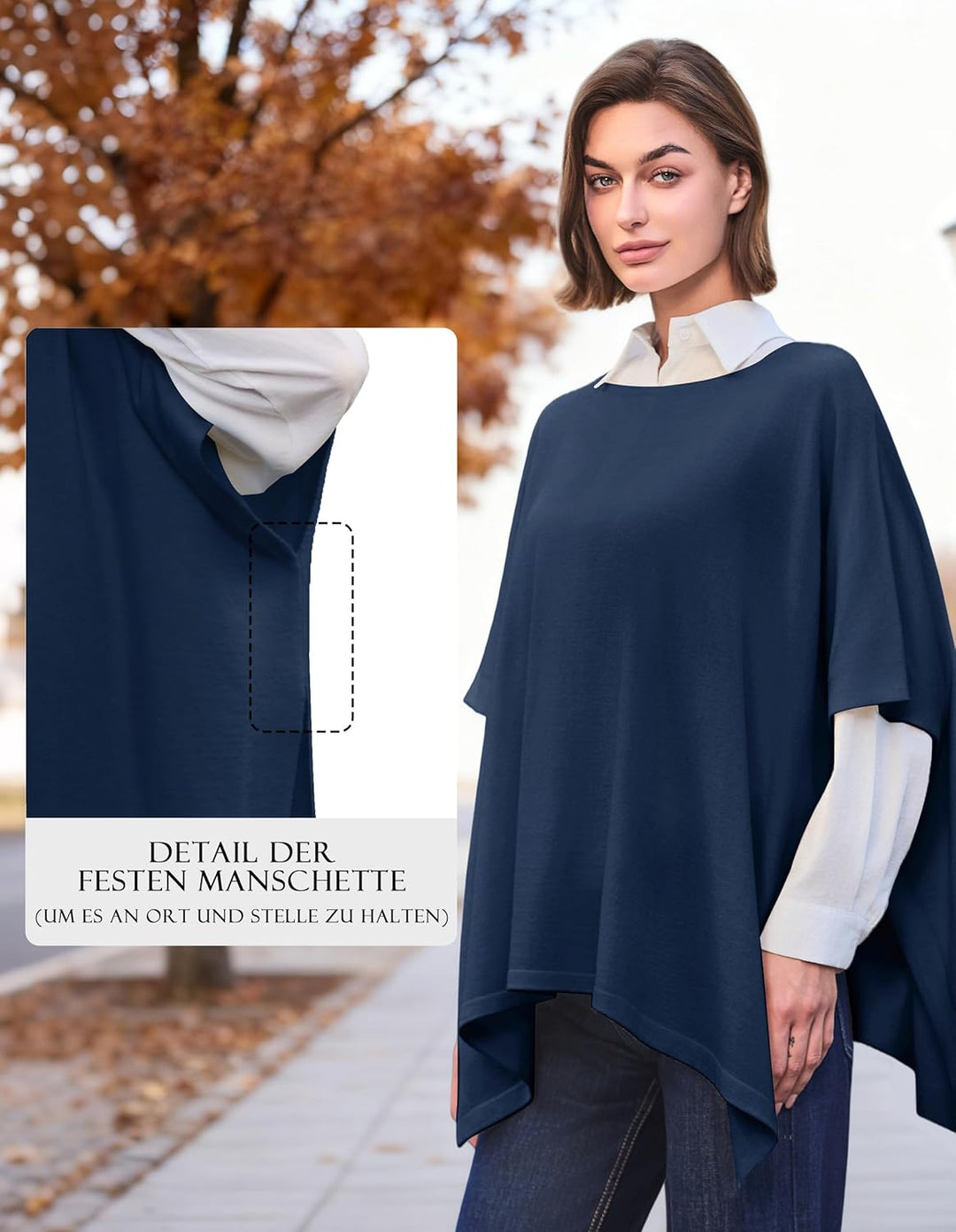 PULI Damen Pullover Poncho Elegant Viskose Strick Locker sitzend Poncho Schal Einheitsgrösse Dark Sl