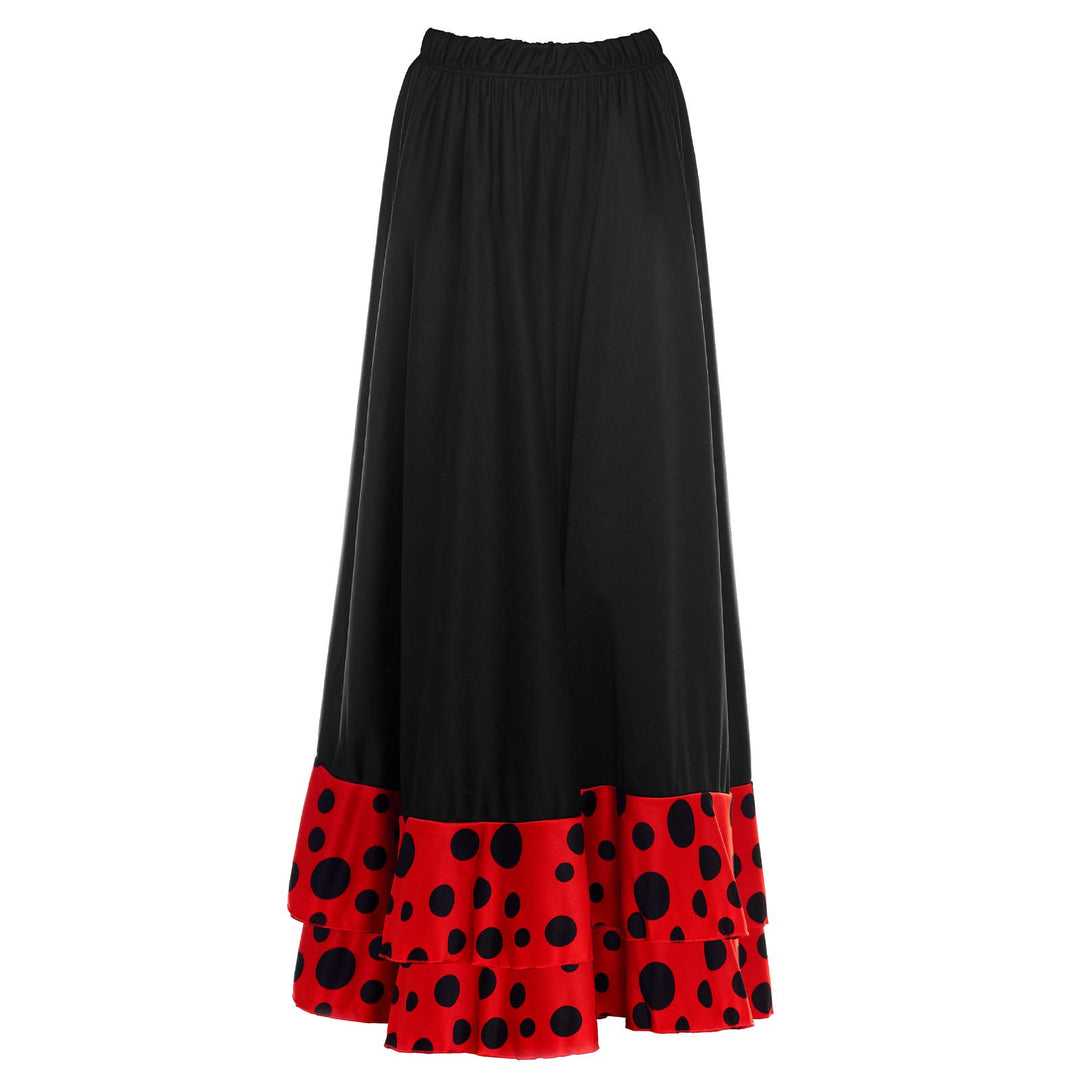 Flamenca-Rock für Damen, gepunktet, Volant, zweifarbig, Erwachsenengrössen: S bis XXL, rot, schwarz,