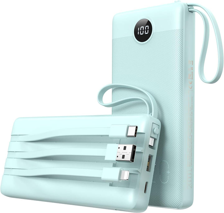 Powerbank 20000mAh Power Bank mit Kabel VEEKTOMX Powerbank USB C Tragbares Ladegerät 5 Ausgängen LED