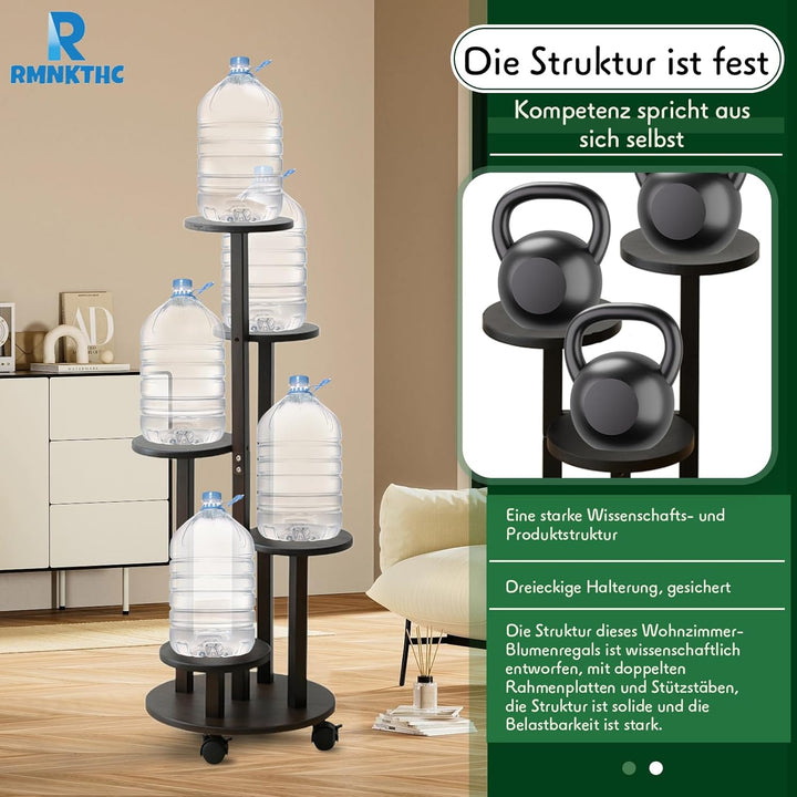 Bambus Blumenregal mit Rollen | 5-stufig 20kg Traglast | Naturmaterial wasserfest | Einfache Montage