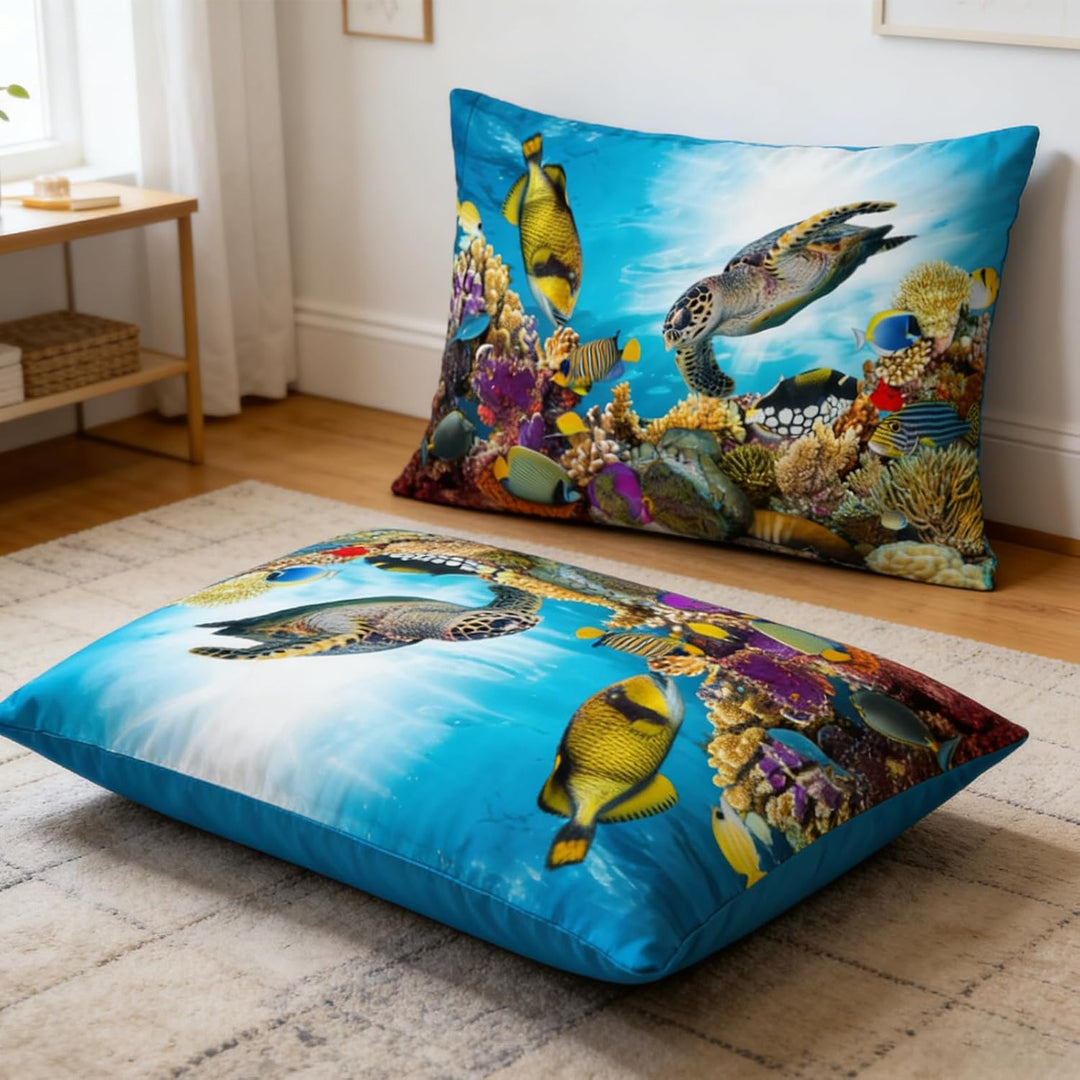 EHAOKK 3D Meer Tier Bettwäsche Set,Delfin,Tropischer Fisch,Korallen,Meeresleben Bettbezug,Blaue Unte