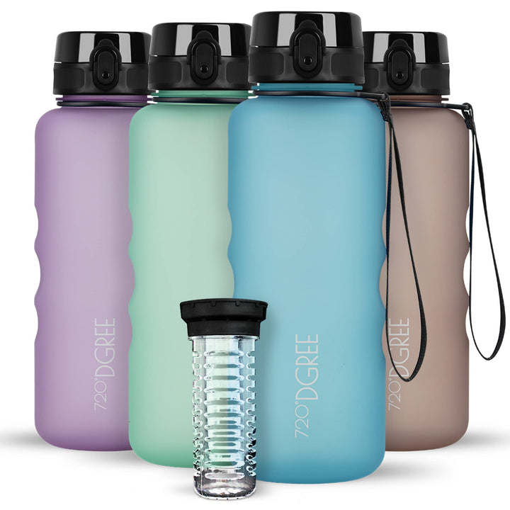 720°DGREE Trinkflasche “uberBottle“ 350ml, 500ml, 650ml, 1l softTouch +Früchtebehälter - Auslaufsich