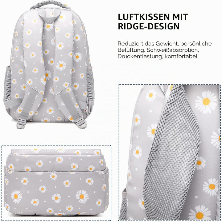 SIVENKE Schulrucksack Mädchen Teenager Damen Schultasche Rucksack Set Gänseblümchen Schulranzen für