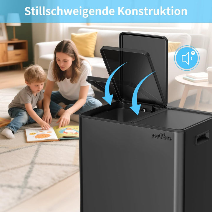 mVm Mülleimer Küche,40 Liter Treteimer,2 x 20 Liter Treteimer, 2 Fächer, Mülltrennsystem, Abfalleime