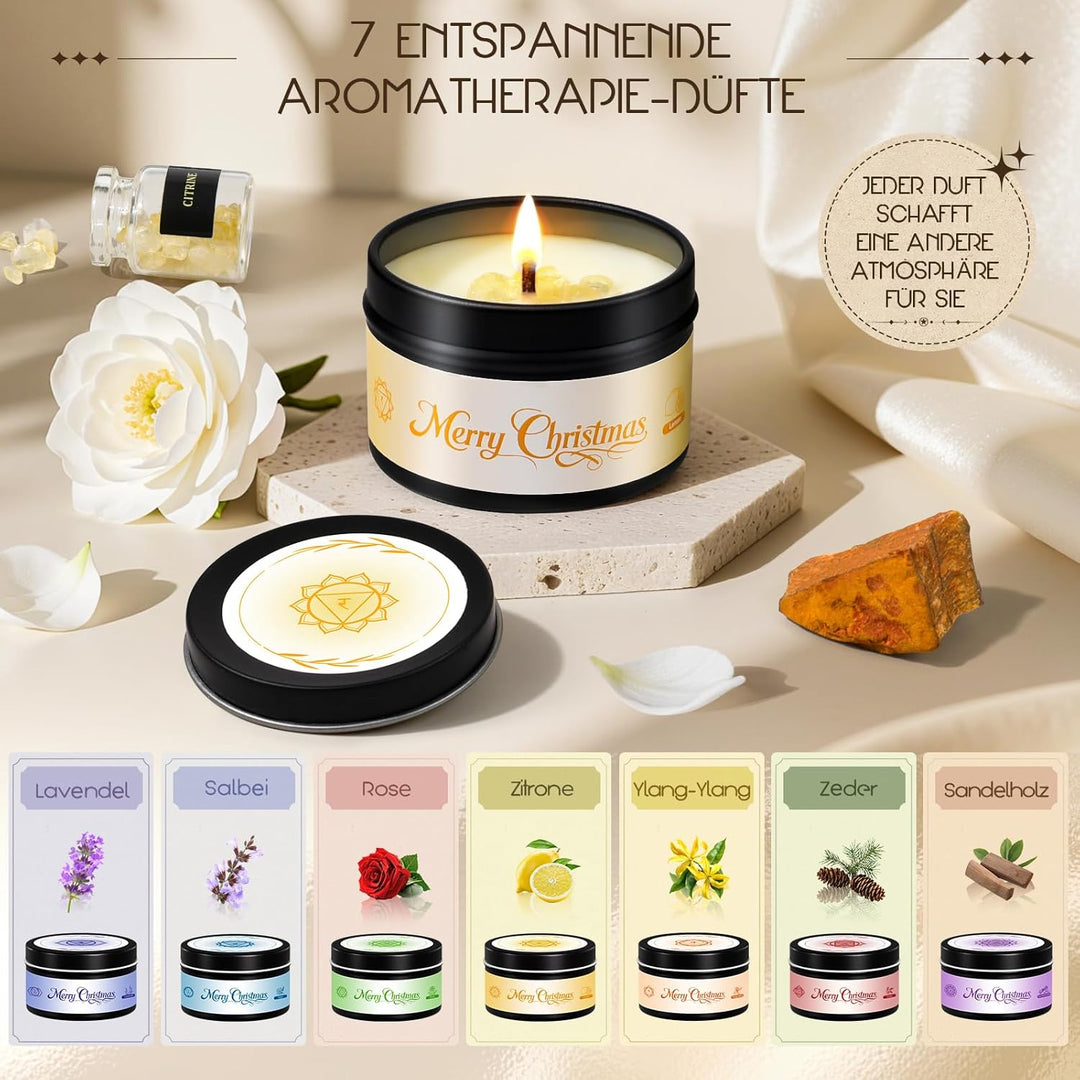 Adventskalender 2025 Frauen Chakra Duftkerzen mit Edelsteine, Geschenke für Yoga Entspannung, Medita