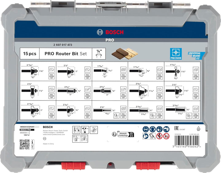Bosch Professional 15tlg. Fräser Set Mixed (für Holz, für Oberfräsen mit 1/4 Zoll Schaft) 15 tlg. |