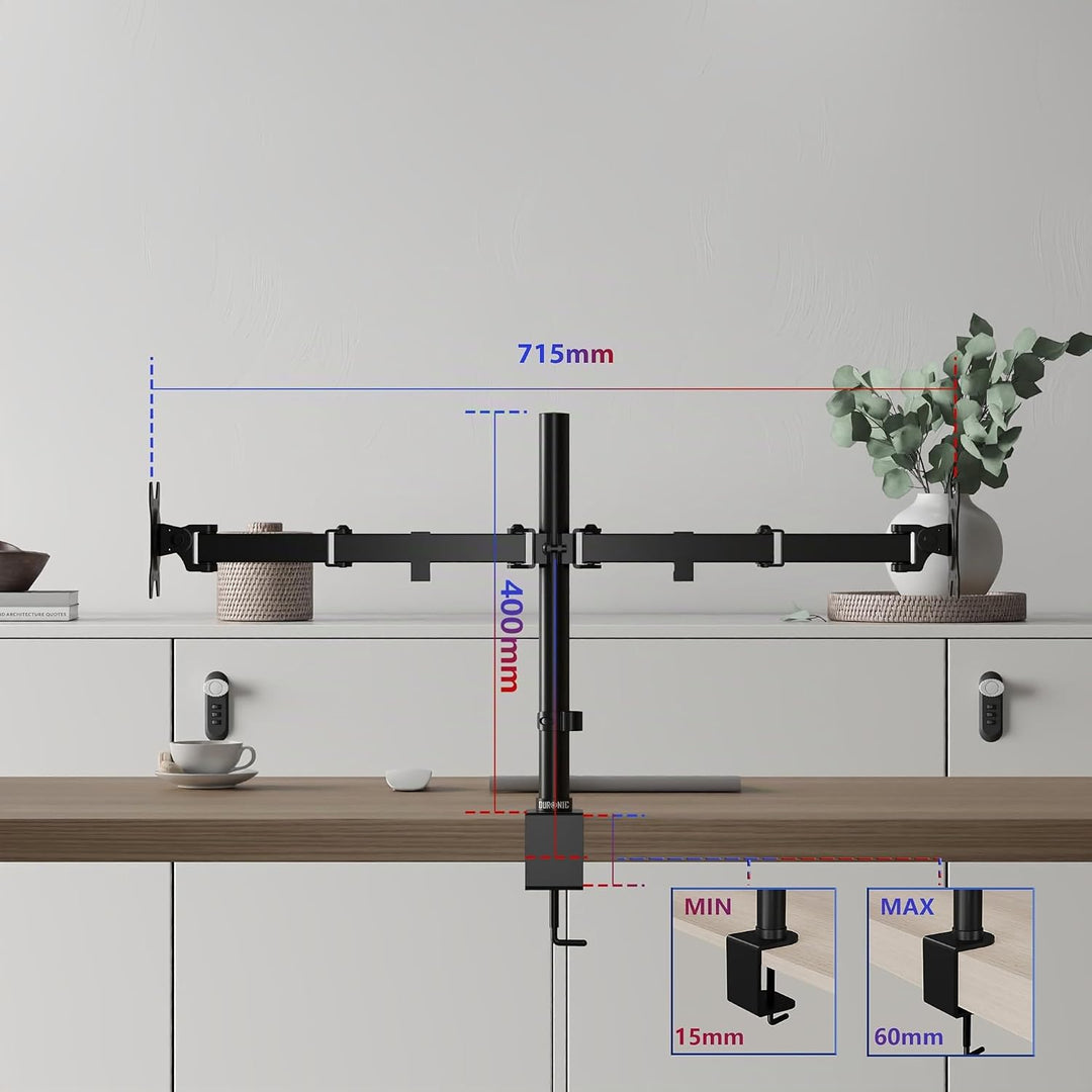 Duronic DM152 Monitor Halterung 2 Monitore für 13-27 Zoll Flach &amp; Curved Bildschirm, Monitor Tischha