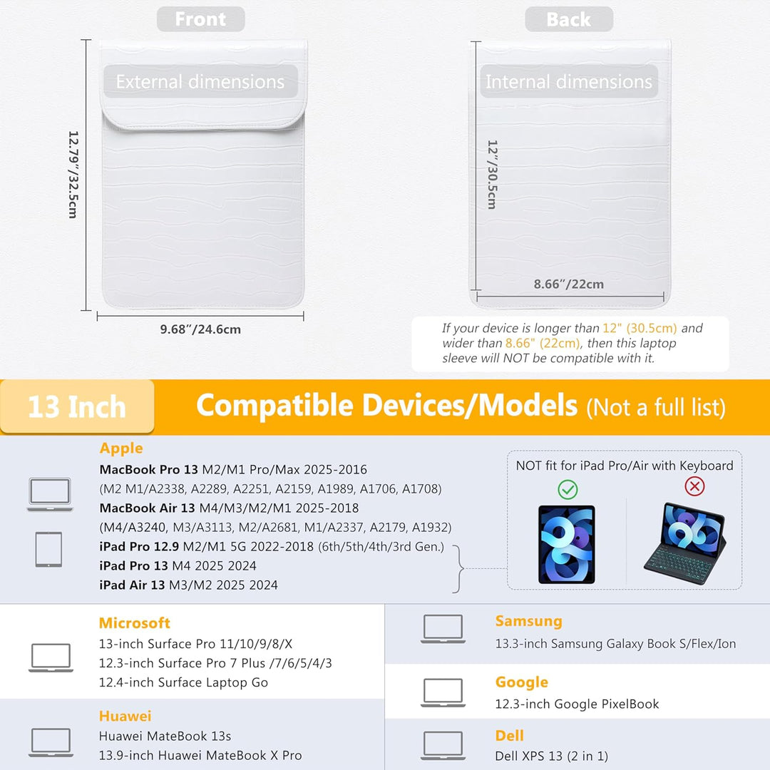 HYZUO 13 Zoll Laptop Hülle für MacBook Air 13 M4 M3 M2 M1 2025-2018, MacBook Pro 13 M2 M1, Surface P