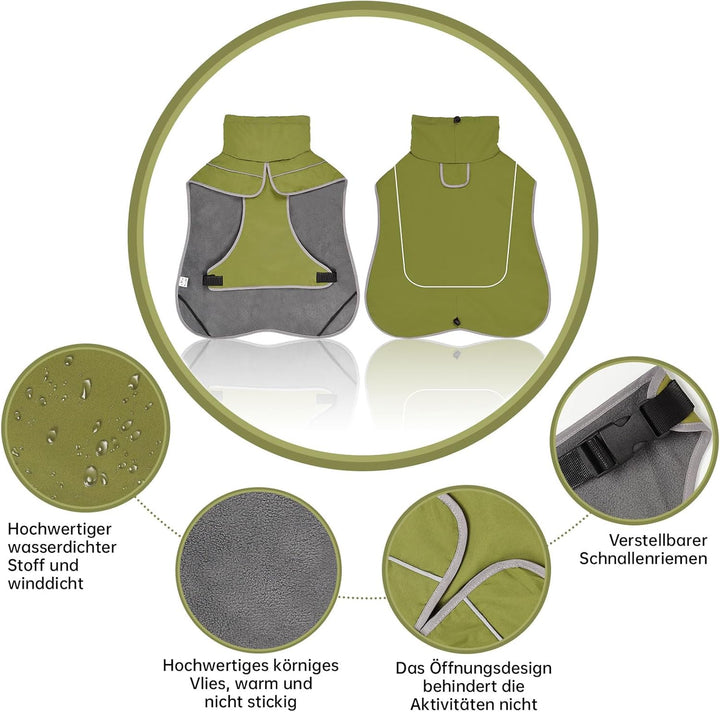 WUFANC Hundemantel Wasserdicht - Reflektierende Hundejacke mit Verstellbarem Verschluss für alle Jah