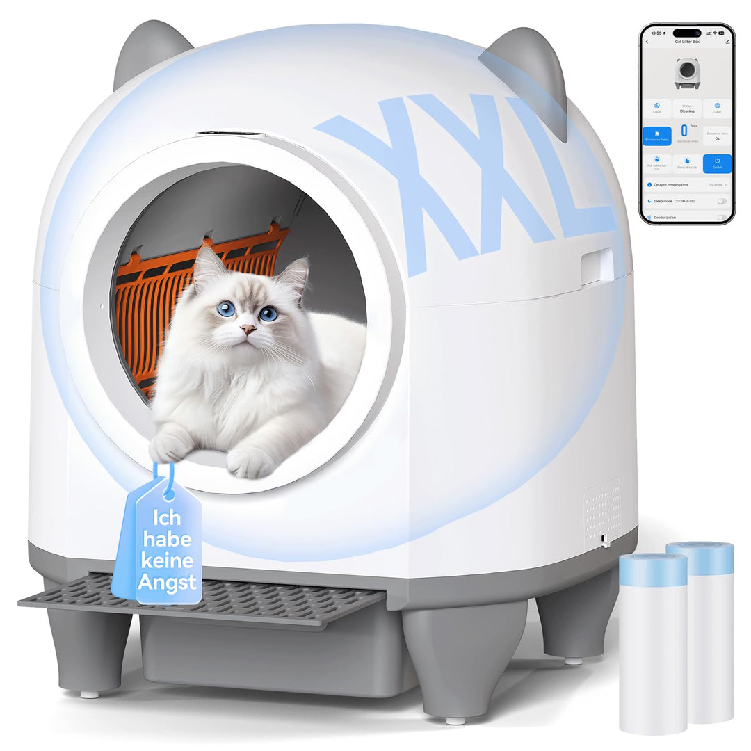 Devoko Katzenklo Selbstreinigend,Niedliche Katzenohren,Automatische Katzentoilette XXL,Fernsteuerung