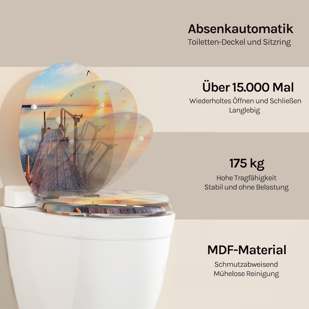 WOLTU Premium WC-Sitz Toilettensitz mit Absenkautomatik, MDF Holzkern, Softclose Scharnier, Antibakt