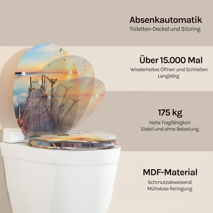 WOLTU Premium WC-Sitz Toilettensitz mit Absenkautomatik, MDF Holzkern, Softclose Scharnier, Antibakt