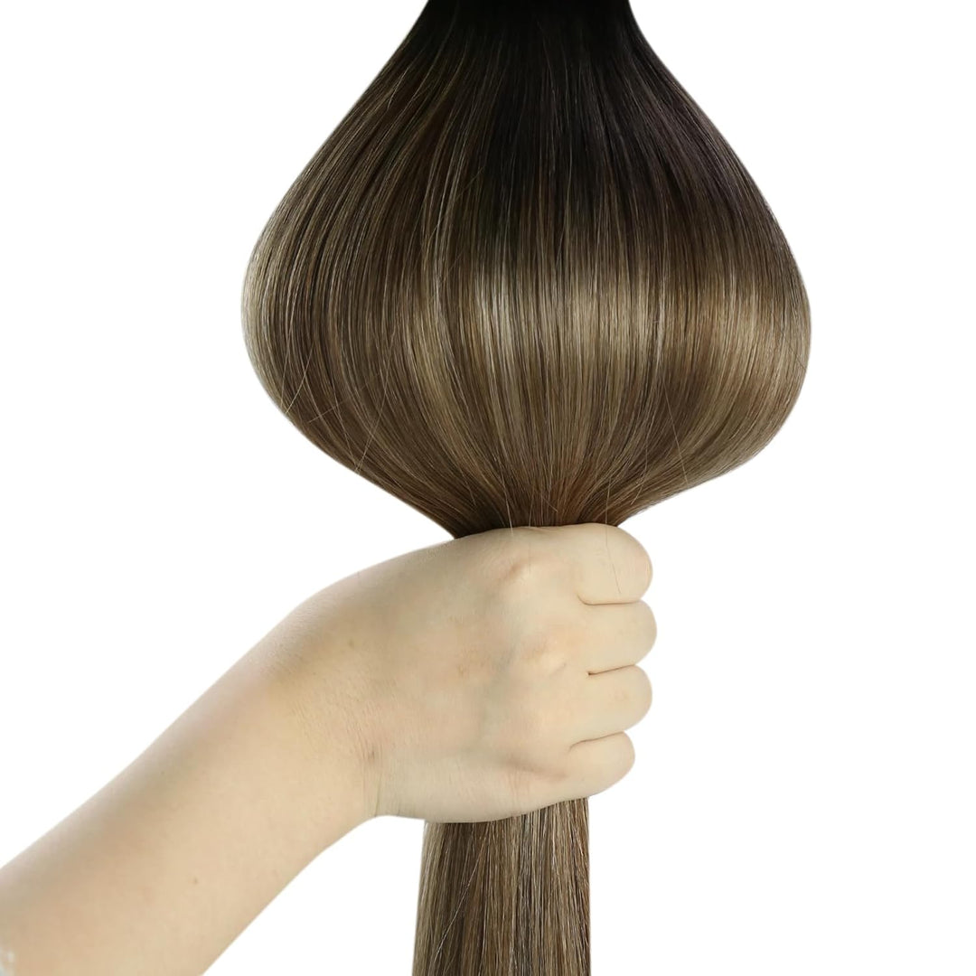 Ugeat Haarextension Echthaar Clip in Extensions Dunkelbraun Echthaar Extensions Clip Dunkelbraun zu