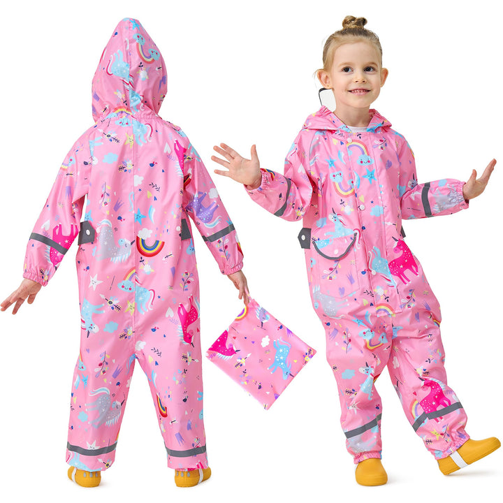 Domueay Regenmantel Kinder Mädchen Regenanzug Atmungsaktiv Wasserdicht Kapuze Einteilig Leicht Matsc