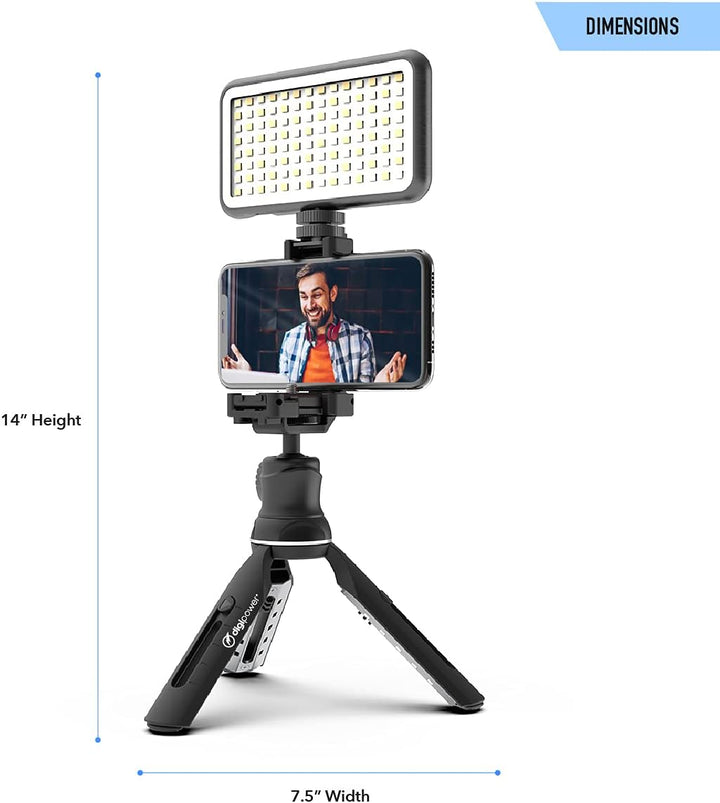 DigiPower Vlogging Kit Instructor mit LED Videoleuchte, Clip-on Lavalier Mikrofon, Handy + Kamera Ha