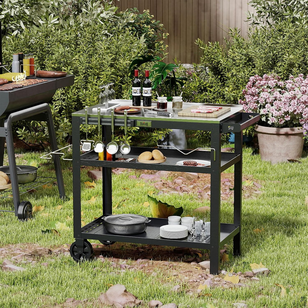 Feasto 80 x 45,7 cm Outdoor-Grillwagen mit Edelstahl-Tischplatte, beweglicher Grilltisch mit Gewürzr