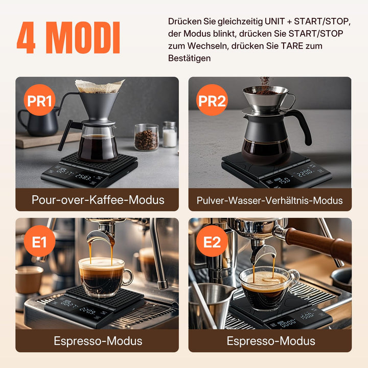 Wigearss Kaffeewaage mit Timer 5kg/0.1g, Espresso Waage Hochpräzise für Espresso und Pour-Over