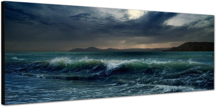 Paul Sinus Art Panoramabild auf Leinwand und Keilrahmen 150x50cm Meer Wellen Sturm Dunkelheit