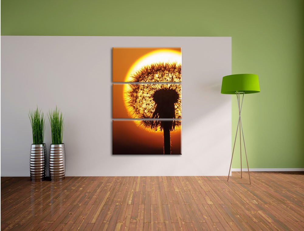 Pixxprint Pusteblume abends als Leinwandbild/Grösse: 3 Teilig (120x80) cm/Wandbild/Kunstdruck/fertig